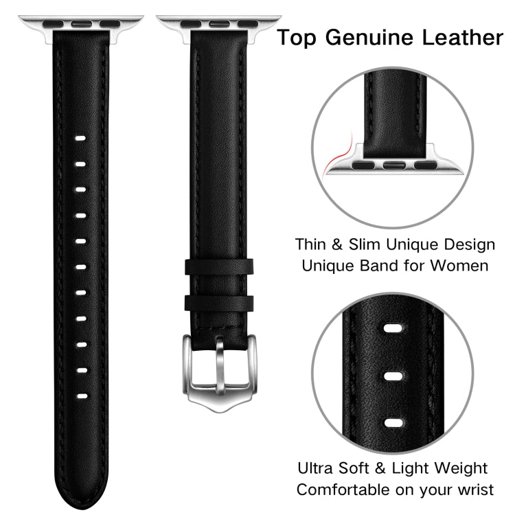 Business Style Leather Watch Band For Apple Watch Ultra 49mm&Watch Ultra 2 49mm / Series 9&8&7 45mm / SE 3&SE 2&6&SE&5&4 44mm / 3&2&1 42mm(Black Silver Buckle) by bashfashion