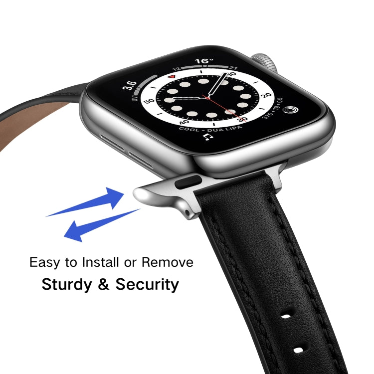 Business Style Leather Watch Band For Apple Watch Ultra 49mm&Watch Ultra 2 49mm / Series 9&8&7 45mm / SE 3&SE 2&6&SE&5&4 44mm / 3&2&1 42mm(Black Silver Buckle) by bashfashion