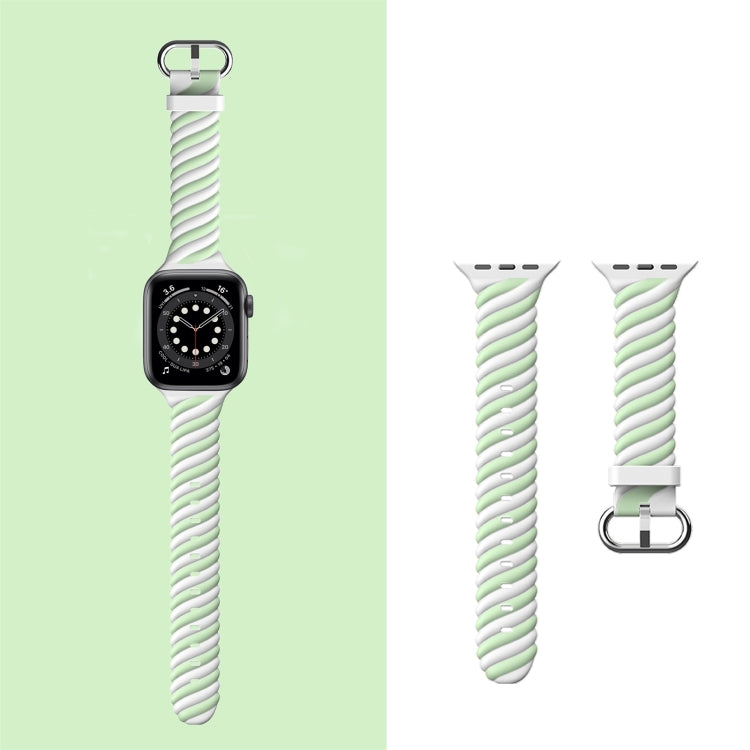 Two-color Twist Silicone Watch Band For Apple Watch Series 9&8&7 41mm / SE 3&SE 2&6&SE&5&4 40mm / 3&2&1 38mm(Macaron Green White) by bashfashion