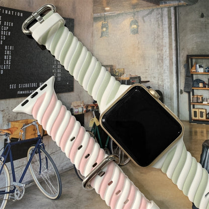 Two-color Twist Silicone Watch Band For Apple Watch Series 9&8&7 41mm / SE 3&SE 2&6&SE&5&4 40mm / 3&2&1 38mm(Macaron Green White) by bashfashion
