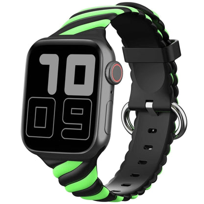 Two-color Twist Silicone Watch Band For Apple Watch Ultra 49mm&Watch Ultra 2 49mm / Series 9&8&7 45mm / SE 3&SE 2&6&SE&5&4 44mm / 3&2&1 42mm(Fluorescent Green Black) by bashfashion