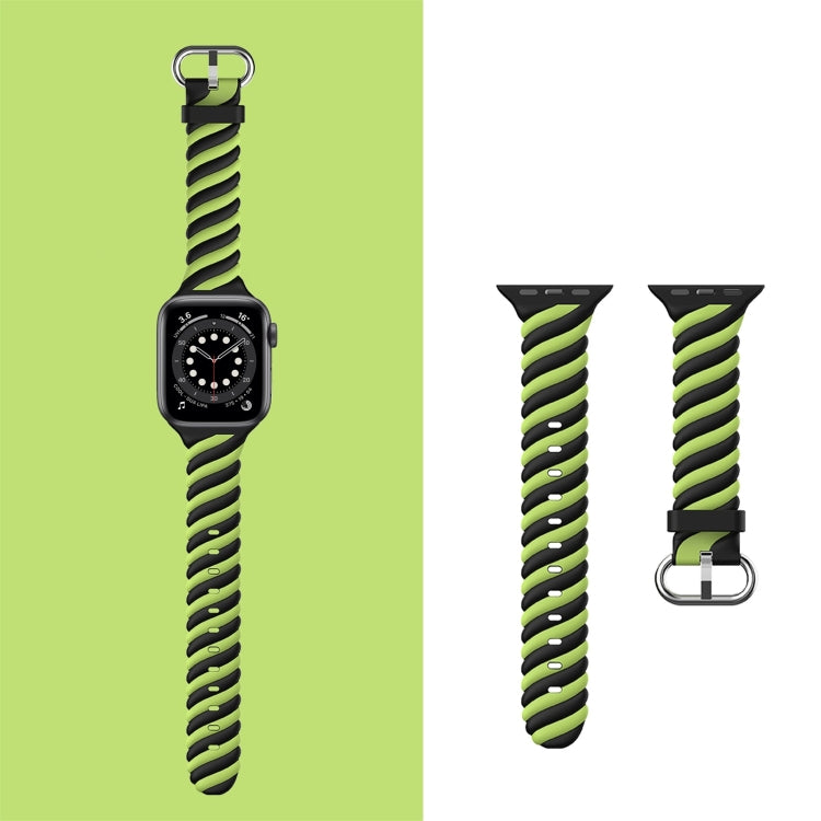 Two-color Twist Silicone Watch Band For Apple Watch Ultra 49mm&Watch Ultra 2 49mm / Series 9&8&7 45mm / SE 3&SE 2&6&SE&5&4 44mm / 3&2&1 42mm(Fluorescent Green Black) by bashfashion