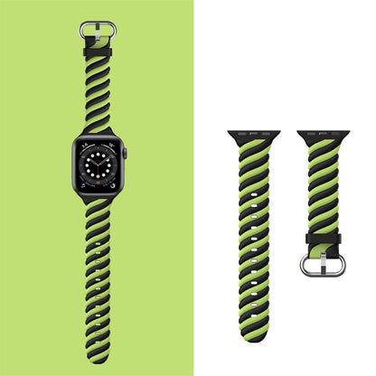 Two-color Twist Silicone Watch Band For Apple Watch Ultra 49mm&Watch Ultra 2 49mm / Series 9&8&7 45mm / SE 3&SE 2&6&SE&5&4 44mm / 3&2&1 42mm(Fluorescent Green Black) by bashfashion