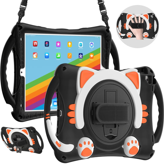 Cute Cat King Kids Shockproof Silicone Tablet Case with Holder & Shoulder Strap & Handle For iPad 10.2 2021 / 2020 / 2019 / Pro 10.5 / Air 10.5(Black Orange) by bashfashion