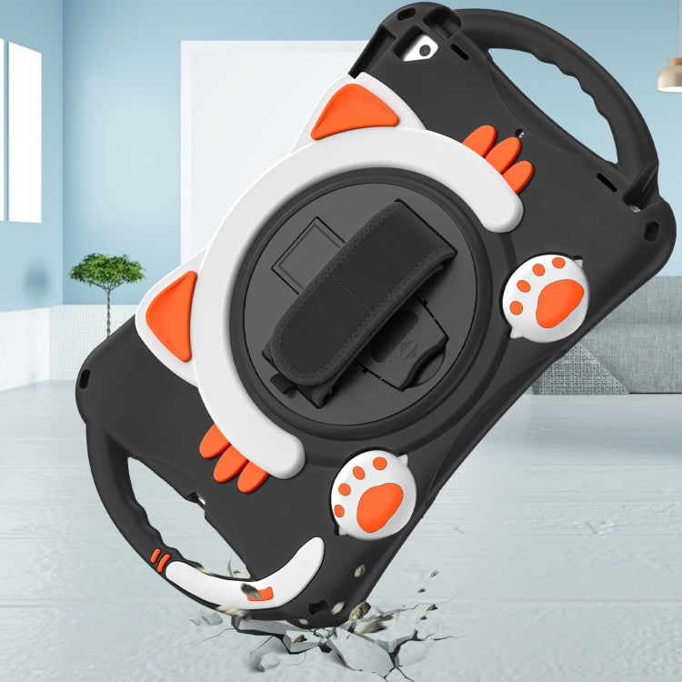 Cute Cat King Kids Shockproof Silicone Tablet Case with Holder & Shoulder Strap & Handle For iPad 10.2 2021 / 2020 / 2019 / Pro 10.5 / Air 10.5(Black Orange) by bashfashion