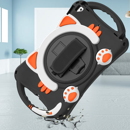 Cute Cat King Kids Shockproof Silicone Tablet Case with Holder & Shoulder Strap & Handle For iPad 10.2 2021 / 2020 / 2019 / Pro 10.5 / Air 10.5(Black Orange) by bashfashion