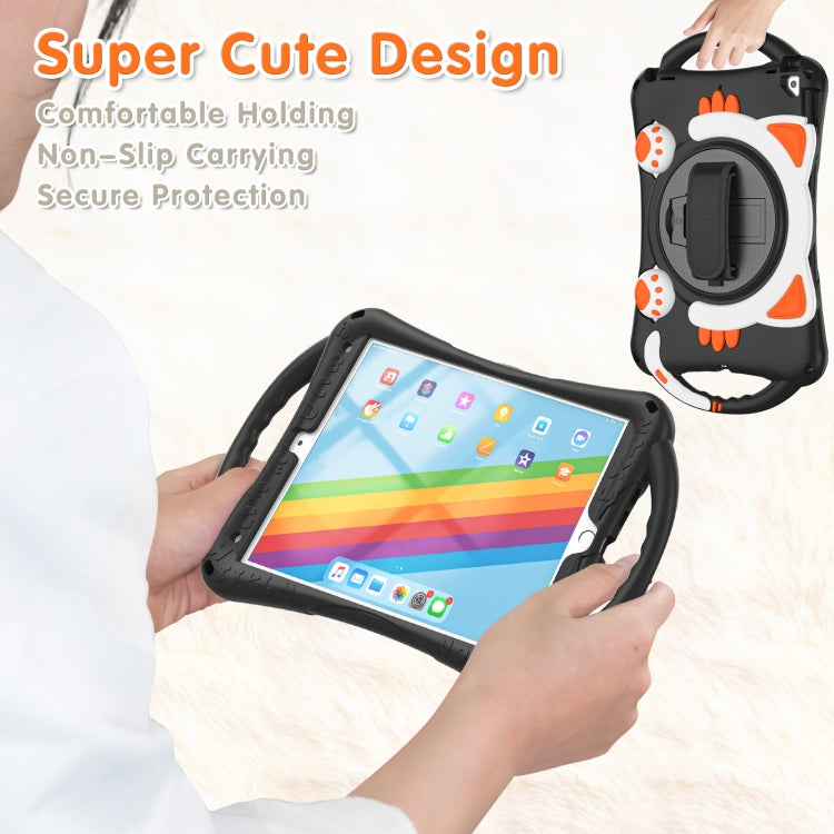 Cute Cat King Kids Shockproof Silicone Tablet Case with Holder & Shoulder Strap & Handle For iPad 10.2 2021 / 2020 / 2019 / Pro 10.5 / Air 10.5(Black Orange) by bashfashion