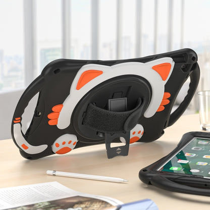 Cute Cat King Kids Shockproof Silicone Tablet Case with Holder & Shoulder Strap & Handle For iPad 10.2 2021 / 2020 / 2019 / Pro 10.5 / Air 10.5(Black Orange) by bashfashion