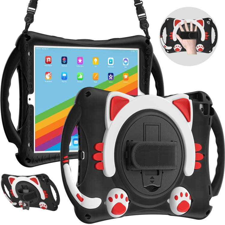 Cute Cat King Kids Shockproof Silicone Tablet Case with Holder & Shoulder Strap & Handle For iPad 10.2 2021 / 2020 / 2019 / Pro 10.5 / Air 10.5(Black Red) by bashfashion