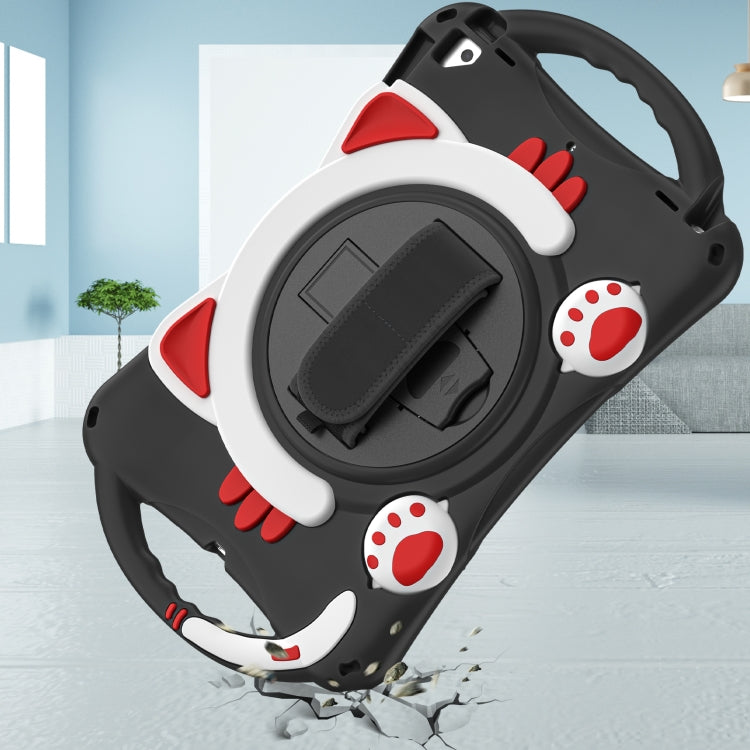 Cute Cat King Kids Shockproof Silicone Tablet Case with Holder & Shoulder Strap & Handle For iPad 10.2 2021 / 2020 / 2019 / Pro 10.5 / Air 10.5(Black Red) by bashfashion