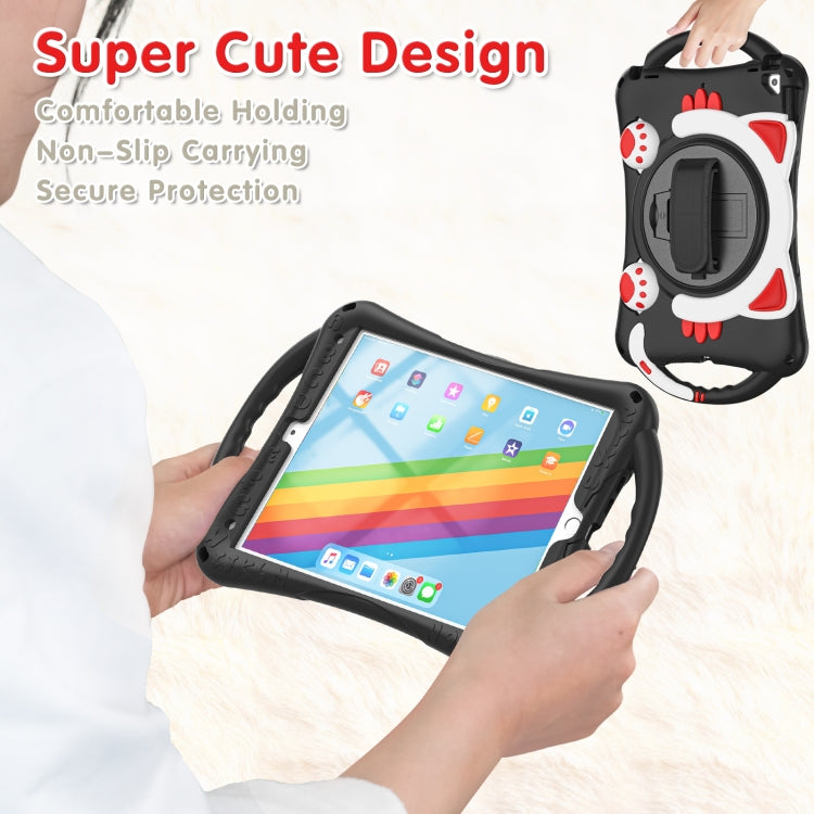 Cute Cat King Kids Shockproof Silicone Tablet Case with Holder & Shoulder Strap & Handle For iPad 10.2 2021 / 2020 / 2019 / Pro 10.5 / Air 10.5(Black Red) by bashfashion