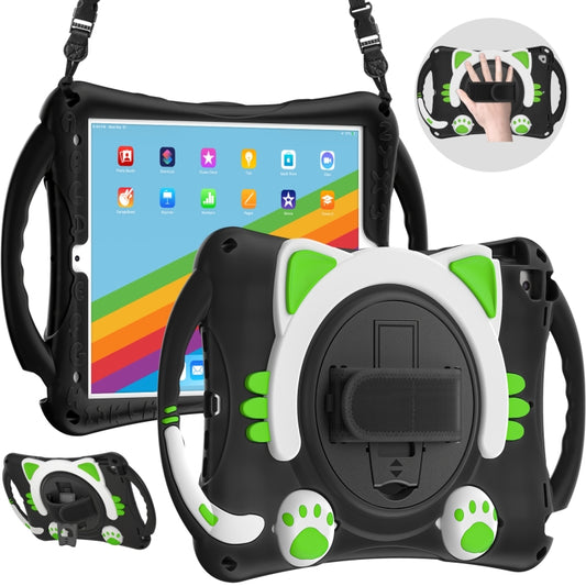 Cute Cat King Kids Shockproof Silicone Tablet Case with Holder & Shoulder Strap & Handle For iPad 10.2 2021 / 2020 / 2019 / Pro 10.5 / Air 10.5(Black Green) by bashfashion