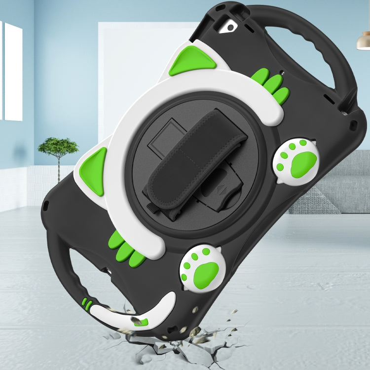 Cute Cat King Kids Shockproof Silicone Tablet Case with Holder & Shoulder Strap & Handle For iPad 10.2 2021 / 2020 / 2019 / Pro 10.5 / Air 10.5(Black Green) by bashfashion