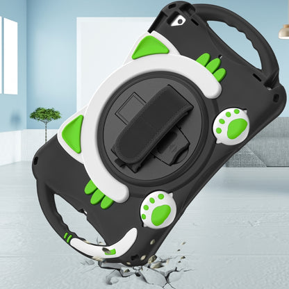 Cute Cat King Kids Shockproof Silicone Tablet Case with Holder & Shoulder Strap & Handle For iPad 10.2 2021 / 2020 / 2019 / Pro 10.5 / Air 10.5(Black Green) by bashfashion