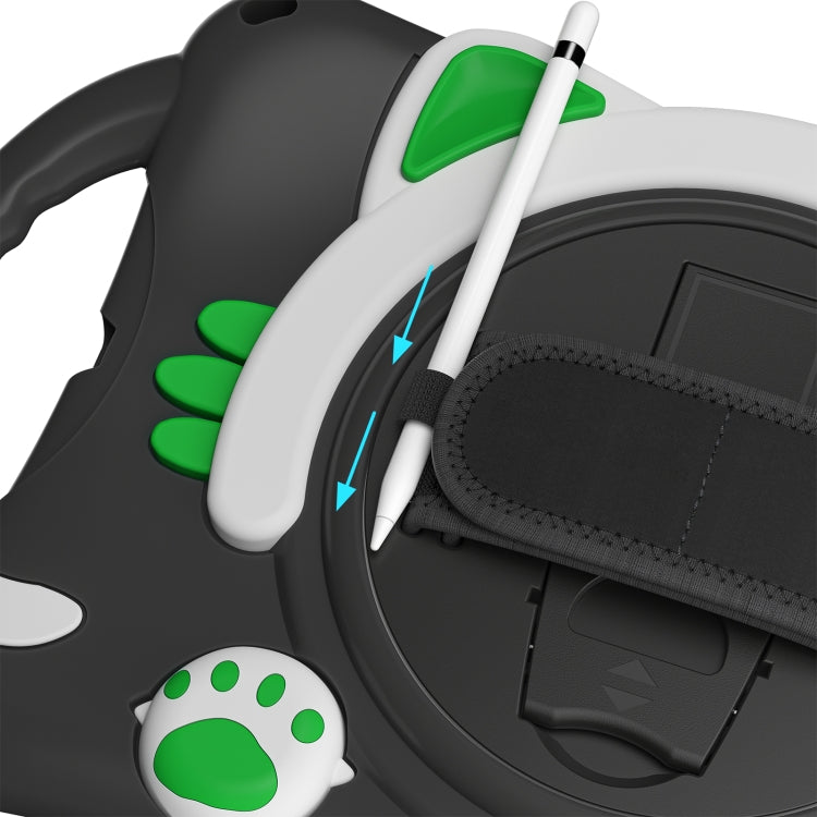 Cute Cat King Kids Shockproof Silicone Tablet Case with Holder & Shoulder Strap & Handle For iPad 10.2 2021 / 2020 / 2019 / Pro 10.5 / Air 10.5(Black Green) by bashfashion