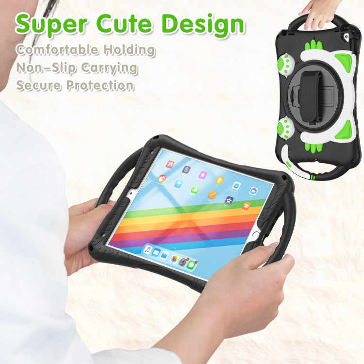 Cute Cat King Kids Shockproof Silicone Tablet Case with Holder & Shoulder Strap & Handle For iPad 10.2 2021 / 2020 / 2019 / Pro 10.5 / Air 10.5(Black Green) by bashfashion