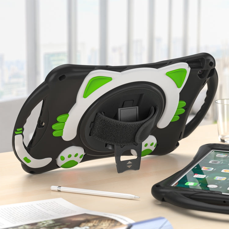 Cute Cat King Kids Shockproof Silicone Tablet Case with Holder & Shoulder Strap & Handle For iPad 10.2 2021 / 2020 / 2019 / Pro 10.5 / Air 10.5(Black Green) by bashfashion