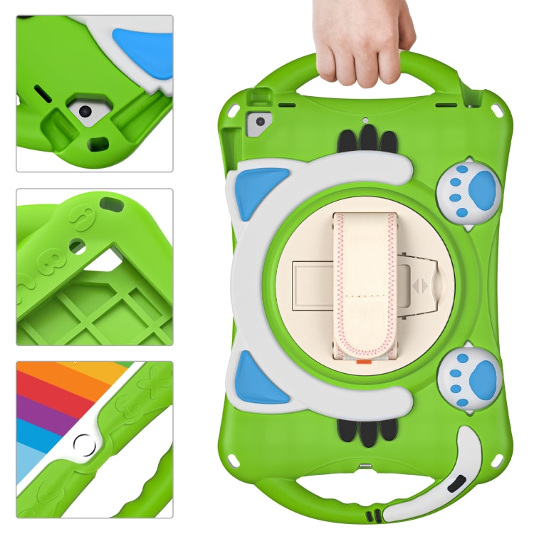 Cute Cat King Kids Shockproof Silicone Tablet Case with Holder & Shoulder Strap & Handle For iPad 10.2 2021 / 2020 / 2019 / Pro 10.5 / Air 10.5(Green) by bashfashion