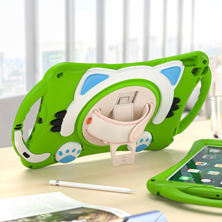 Cute Cat King Kids Shockproof Silicone Tablet Case with Holder & Shoulder Strap & Handle For iPad 10.2 2021 / 2020 / 2019 / Pro 10.5 / Air 10.5(Green) by bashfashion