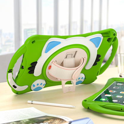 Cute Cat King Kids Shockproof Silicone Tablet Case with Holder & Shoulder Strap & Handle For iPad 10.2 2021 / 2020 / 2019 / Pro 10.5 / Air 10.5(Green) by bashfashion