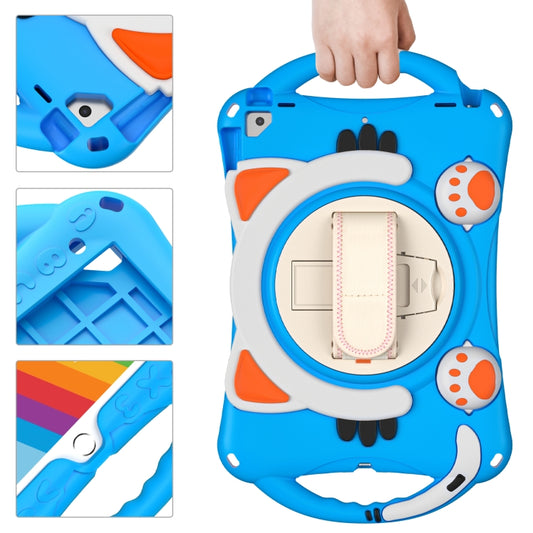 Cute Cat King Kids Shockproof Silicone Tablet Case with Holder & Shoulder Strap & Handle For iPad 10.2 2021 / 2020 / 2019 / Pro 10.5 / Air 10.5(Light Blue) by bashfashion