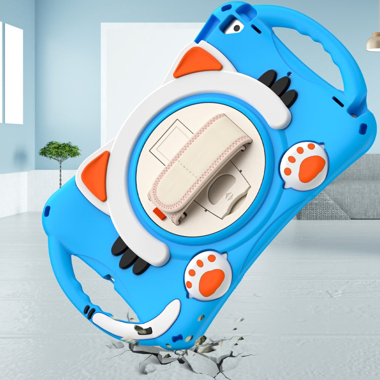 Cute Cat King Kids Shockproof Silicone Tablet Case with Holder & Shoulder Strap & Handle For iPad 10.2 2021 / 2020 / 2019 / Pro 10.5 / Air 10.5(Light Blue) by bashfashion