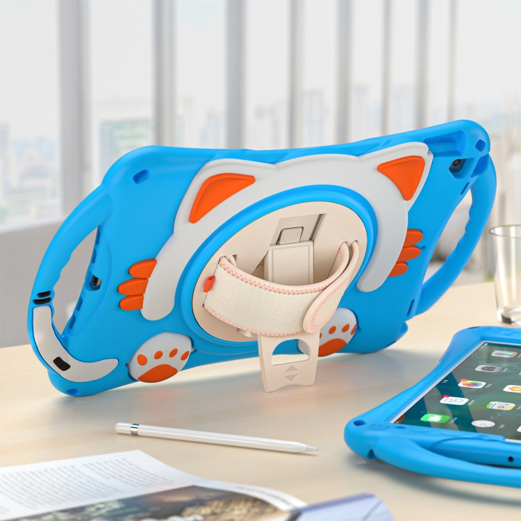 Cute Cat King Kids Shockproof Silicone Tablet Case with Holder & Shoulder Strap & Handle For iPad 10.2 2021 / 2020 / 2019 / Pro 10.5 / Air 10.5(Light Blue) by bashfashion