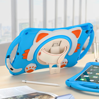 Cute Cat King Kids Shockproof Silicone Tablet Case with Holder & Shoulder Strap & Handle For iPad 10.2 2021 / 2020 / 2019 / Pro 10.5 / Air 10.5(Light Blue) by bashfashion