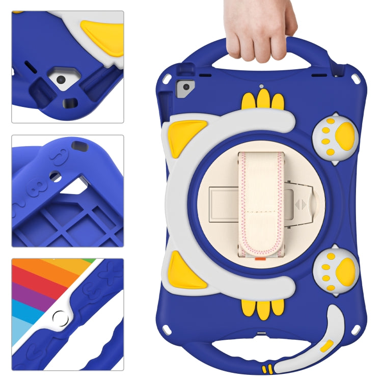 Cute Cat King Kids Shockproof Silicone Tablet Case with Holder & Shoulder Strap & Handle For iPad 10.2 2021 / 2020 / 2019 / Pro 10.5 / Air 10.5(Dark Blue) by bashfashion