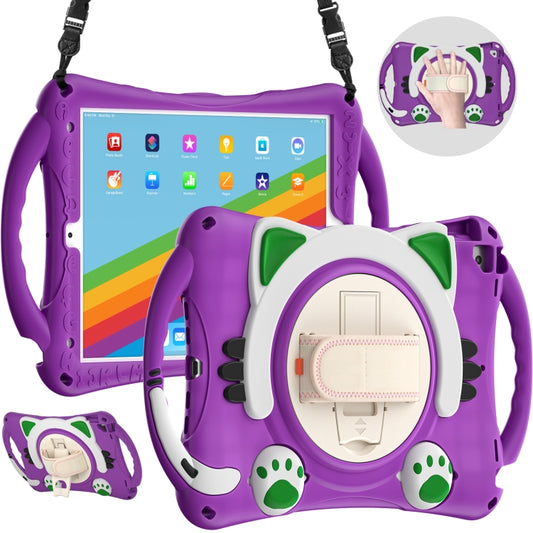 Cute Cat King Kids Shockproof Silicone Tablet Case with Holder & Shoulder Strap & Handle For iPad 10.2 2021 / 2020 / 2019 / Pro 10.5 / Air 10.5(Purple) by bashfashion