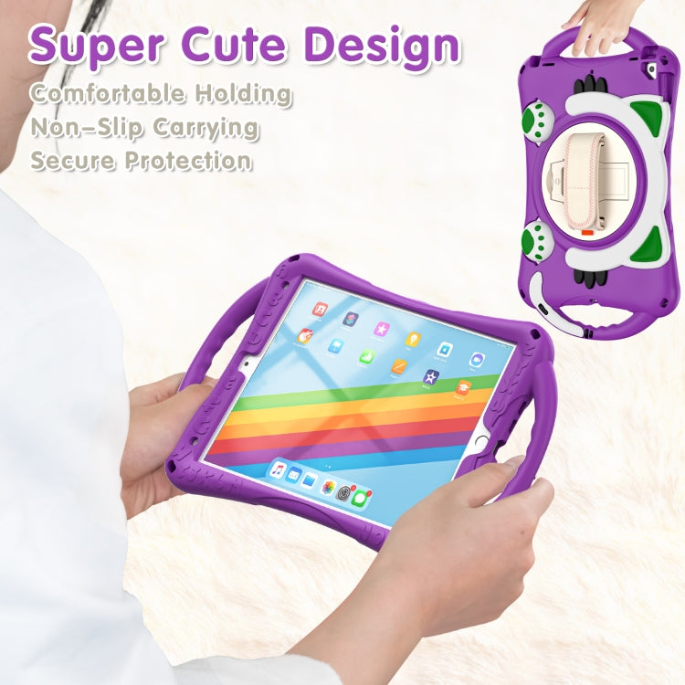 Cute Cat King Kids Shockproof Silicone Tablet Case with Holder & Shoulder Strap & Handle For iPad 10.2 2021 / 2020 / 2019 / Pro 10.5 / Air 10.5(Purple) by bashfashion