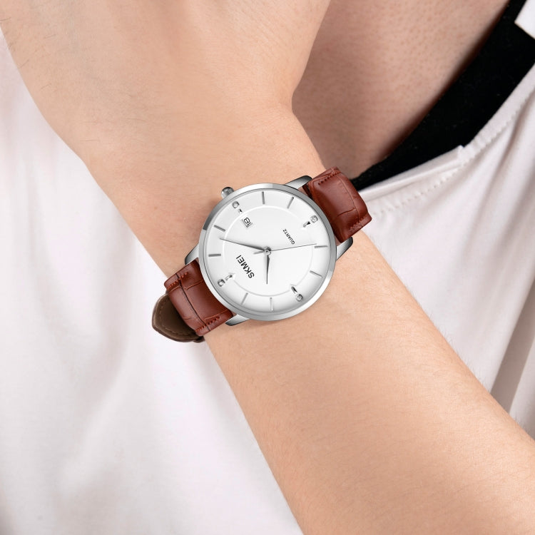 SKMEI 1801 Men Casual Calendar Quartz Watch(Silver White Brown) by SKMEI
