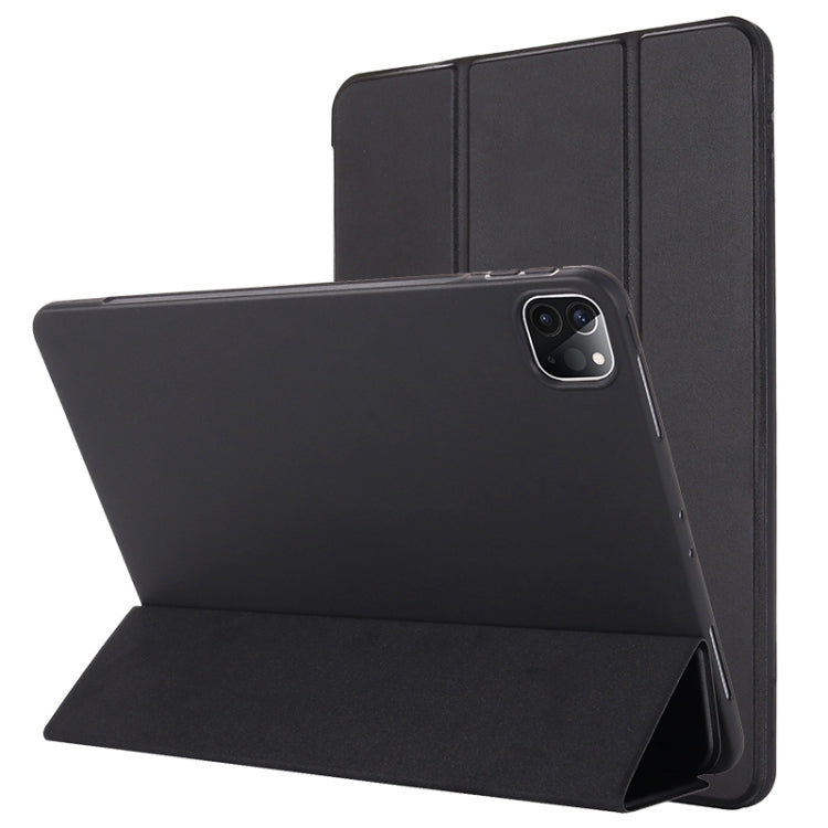 For iPad Pro 12.9 2022 / 2021 / 2020 / 2018 TPU Horizontal Flip Leather Tablet Case with Three-folding Holder(Black) by bashfashion