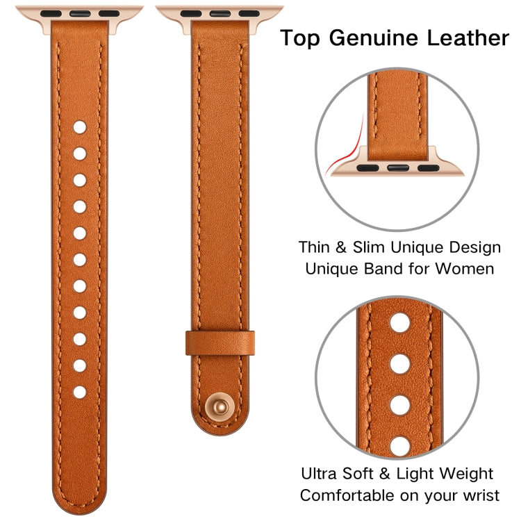 14mm Couple Style Leather Watch Band For Apple Watch Series 9&8&7 41mm / SE 3&SE 2&6&SE&5&4 40mm / 3&2&1 38mm(Semi-oiled Rose Gold Buckle) by bashfashion