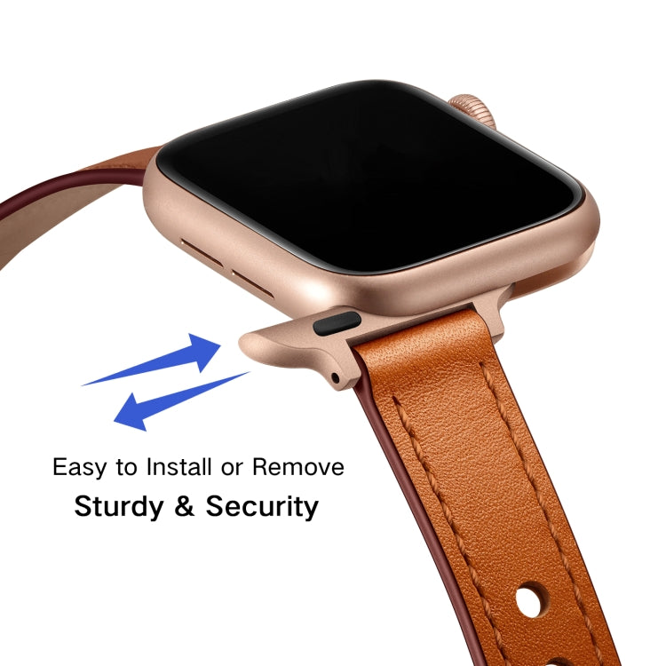 14mm Couple Style Leather Watch Band For Apple Watch Series 9&8&7 41mm / SE 3&SE 2&6&SE&5&4 40mm / 3&2&1 38mm(Semi-oiled Rose Gold Buckle) by bashfashion