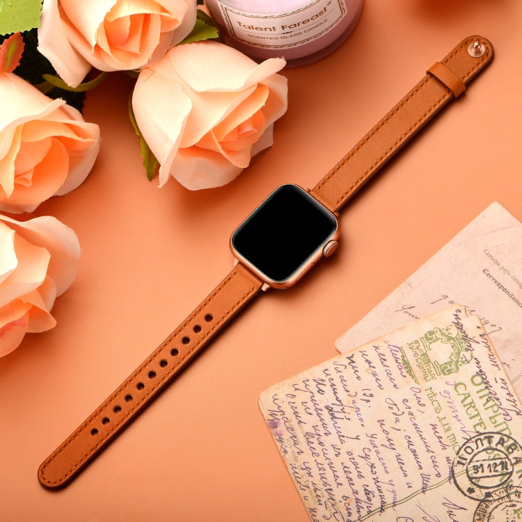 14mm Couple Style Leather Watch Band For Apple Watch Series 9&8&7 41mm / SE 3&SE 2&6&SE&5&4 40mm / 3&2&1 38mm(Semi-oiled Rose Gold Buckle) by bashfashion