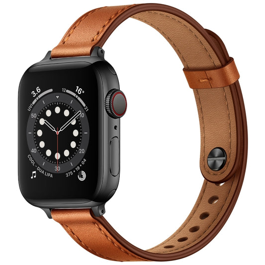 14mm Couple Style Leather Watch Band For Apple Watch Series 9&8&7 41mm / SE 3&SE 2&6&SE&5&4 40mm / 3&2&1 38mm(Semi-oiled Black Buckle) by bashfashion