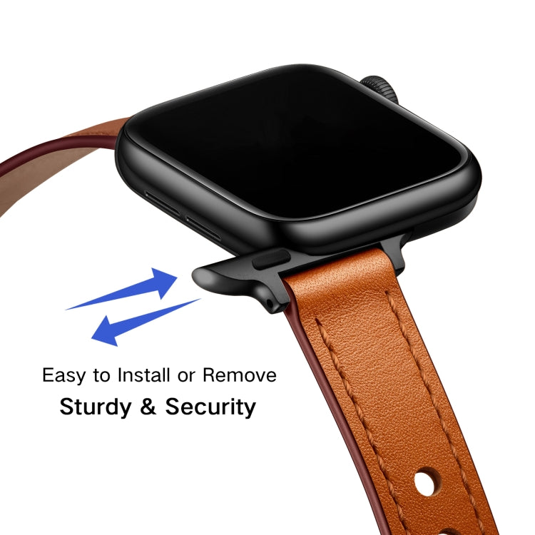14mm Couple Style Leather Watch Band For Apple Watch Series 9&8&7 41mm / SE 3&SE 2&6&SE&5&4 40mm / 3&2&1 38mm(Semi-oiled Black Buckle) by bashfashion