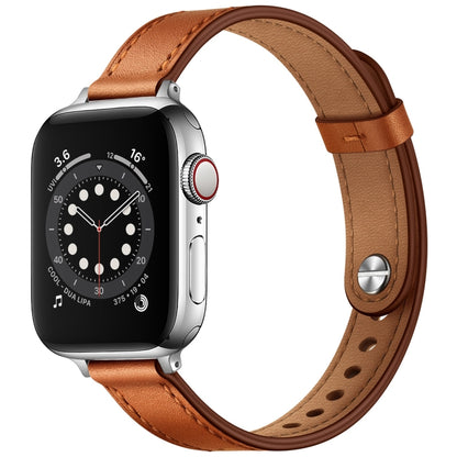 14mm Couple Style Leather Watch Band For Apple Watch Series 9&8&7 41mm / SE 3&SE 2&6&SE&5&4 40mm / 3&2&1 38mm(Semi-oiled Silver Buckle) by bashfashion