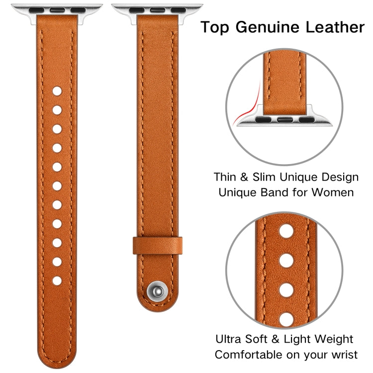 14mm Couple Style Leather Watch Band For Apple Watch Series 9&8&7 41mm / SE 3&SE 2&6&SE&5&4 40mm / 3&2&1 38mm(Semi-oiled Silver Buckle) by bashfashion
