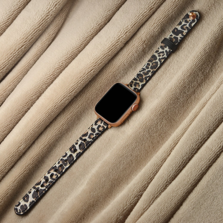 14mm Couple Style Leather Watch Band For Apple Watch Series 9&8&7 41mm / SE 3&SE 2&6&SE&5&4 40mm / 3&2&1 38mm(Leopard Print) by bashfashion