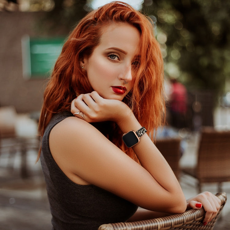 14mm Couple Style Leather Watch Band For Apple Watch Series 9&8&7 41mm / SE 3&SE 2&6&SE&5&4 40mm / 3&2&1 38mm(Leopard Print) by bashfashion