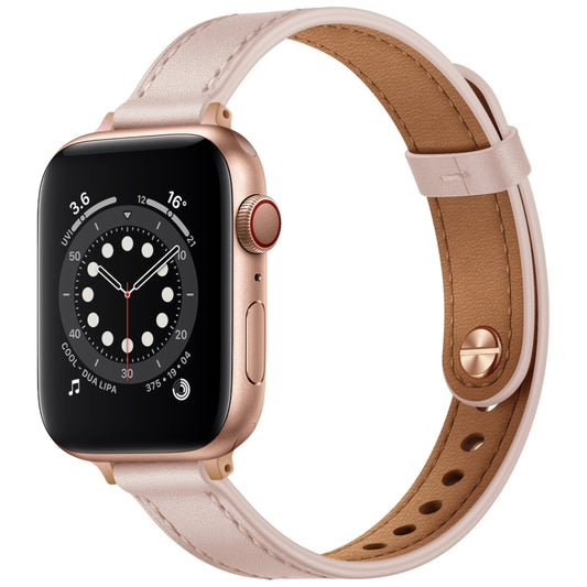 14mm Couple Style Leather Watch Band For Apple Watch Series 9&8&7 41mm / SE 3&SE 2&6&SE&5&4 40mm / 3&2&1 38mm(Pink Sand) by bashfashion
