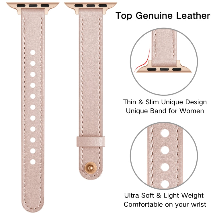 14mm Couple Style Leather Watch Band For Apple Watch Series 9&8&7 41mm / SE 3&SE 2&6&SE&5&4 40mm / 3&2&1 38mm(Pink Sand) by bashfashion
