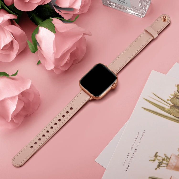 14mm Couple Style Leather Watch Band For Apple Watch Series 9&8&7 41mm / SE 3&SE 2&6&SE&5&4 40mm / 3&2&1 38mm(Pink Sand) by bashfashion