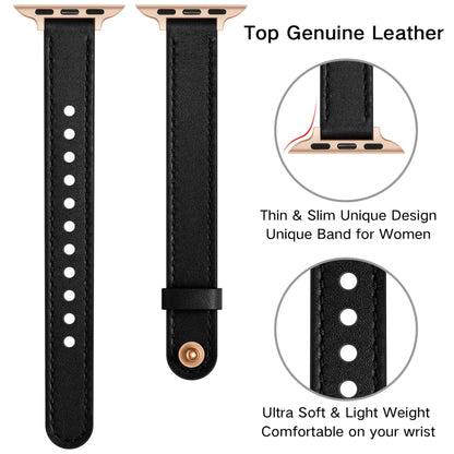 14mm Couple Style Leather Watch Band For Apple Watch Series 9&8&7 41mm / SE 3&SE 2&6&SE&5&4 40mm / 3&2&1 38mm(Black Rose Gold Buckle) by bashfashion