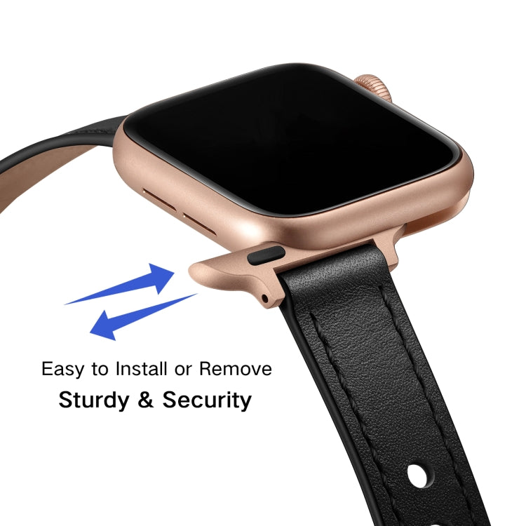 14mm Couple Style Leather Watch Band For Apple Watch Series 9&8&7 41mm / SE 3&SE 2&6&SE&5&4 40mm / 3&2&1 38mm(Black Rose Gold Buckle) by bashfashion