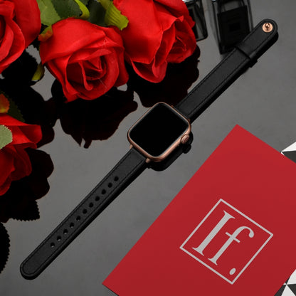 14mm Couple Style Leather Watch Band For Apple Watch Series 9&8&7 41mm / SE 3&SE 2&6&SE&5&4 40mm / 3&2&1 38mm(Black Rose Gold Buckle) by bashfashion