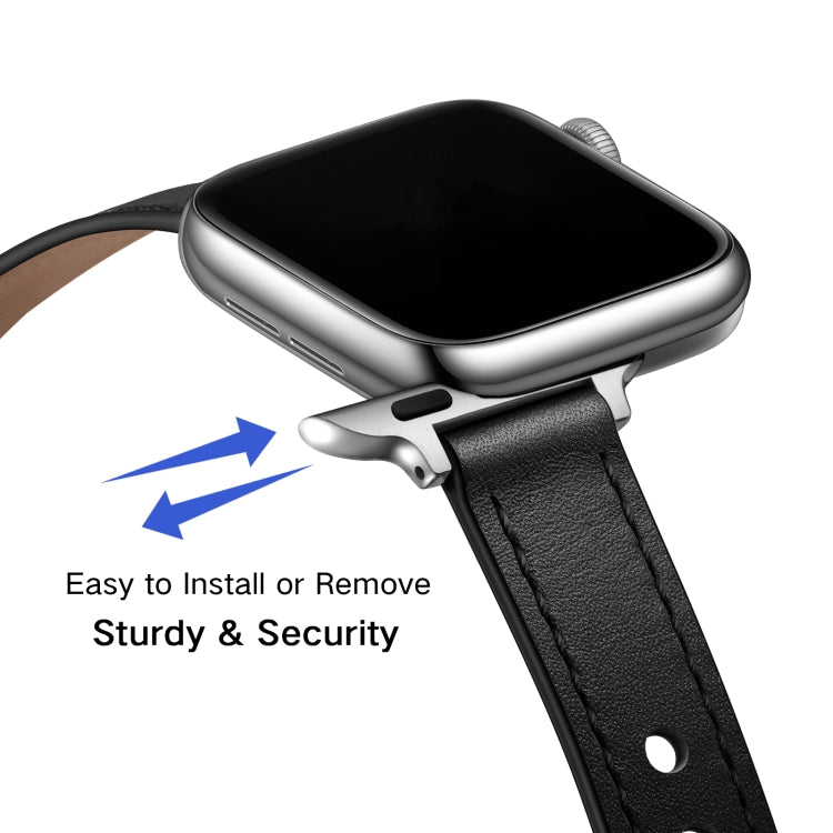 14mm Couple Style Leather Watch Band For Apple Watch Series 9&8&7 41mm / SE 3&SE 2&6&SE&5&4 40mm / 3&2&1 38mm(Black Silver Buckle) by bashfashion