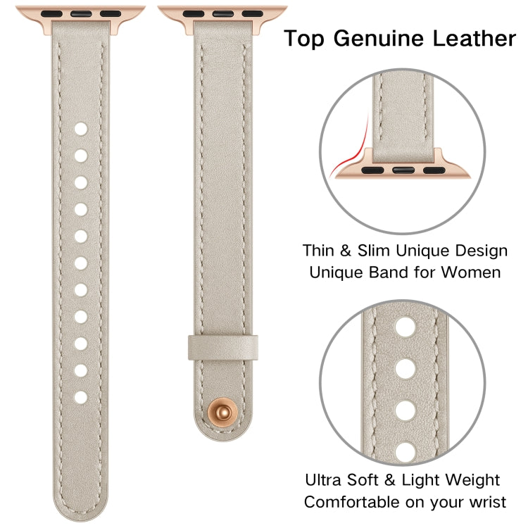 14mm Couple Style Leather Watch Band For Apple Watch Series 9&8&7 41mm / SE 3&SE 2&6&SE&5&4 40mm / 3&2&1 38mm(Creamy-white) by bashfashion